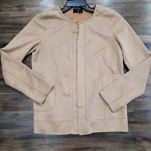 Tahari Faux Suede Lace Trim Open Front Jacket